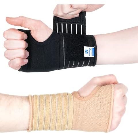 Actesso Elastic Wrist Support with Strap - (S, Black) - Ideal for Sprains, Injury or Sports Use with no Metal bar - Support Without inhibiting Flexibility | Left or Right Cover