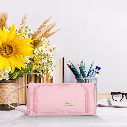 Image of Zzrywuty Large Capacity Pencil Pouch Wide Opening Portable School Pencil Case for Women & Men,Adults Pencil Bag with Zipper for College Office Travel (Pink)