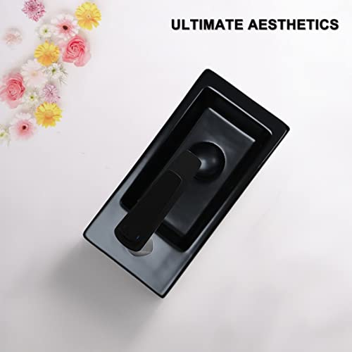 Bathivy Corner Sink Bathroom Wall Mount Sink Rectangle Black Ceramic Porcelain Bathroom Sink Small Space Cloakroom Wall Hung Vanity Sink Washbasin With Faucet Hole And Drain (15"Lx7.5"W Right Hand) #TOP4