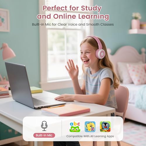 Image of SIMOLIO Manyshare Kids Bluetooth Headphones with Case & Mic for School | Share Audio with 100+ Headphones for Classes, Trips & Family Fun, Foldable & Durable for Phones, Tablets & Group Listening