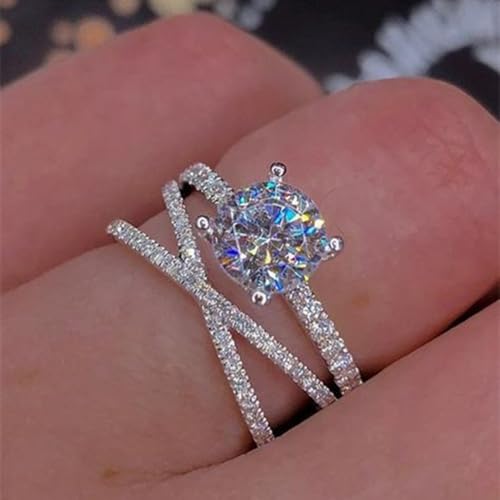 White Gold Plated White Cubic Zirconia Double Layer Winding Engagement Rings Wedding Bridal Band Promise Rings Evening Parties Anniversary Valentine's Day Gifts Eternity Bands for Women4