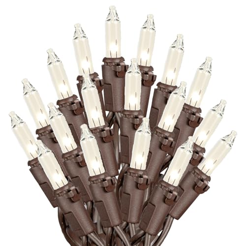 Novelty Lights 34 Feet 100 Bulbs Traditional Incandescent Mini Lights, Clear on Brown Wire with 4" Spacing, Commercial Grade and UL Listed for Indoor/Outdoor Use, End-to-End Connectable