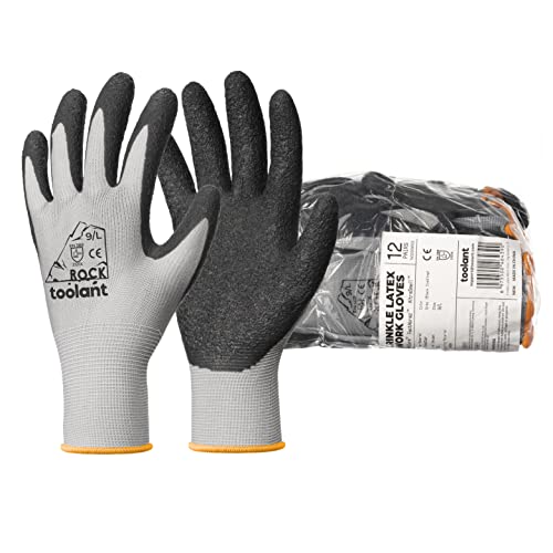 Toolant Crinkle Latex Work Gloves, 4 Pairs Safety Gloves With Abrasion Resistant Rubber Palm Coating, For Construction/Landscaping/Warehouse (Gray, M) #TOP6