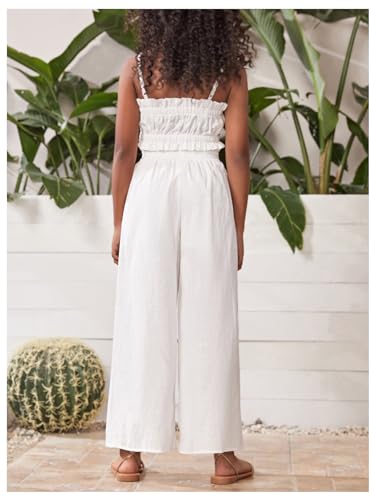 Image of Floerns Girl's 2 Piece Set Ruffle Trim Cami Tops with Paperbag Waist Wide Leg Pants