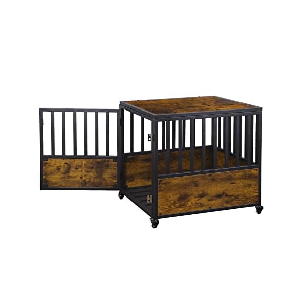 AGESISI Dog Crate Furniture 28 Inch Wooden Dog Kennel, Pet Crates End Table with 1 Door, Dog Cage Indoor with 4 Lockable Wheels for Small Dogs, Rustic Brown AGESISI Dog Crate Furniture 28 Inch Wooden Dog Kennel, Pet Crates End Table with 1 Door, Dog Cage Indoor with 4 Lockable Wheels for Small Dogs, Rustic Brown