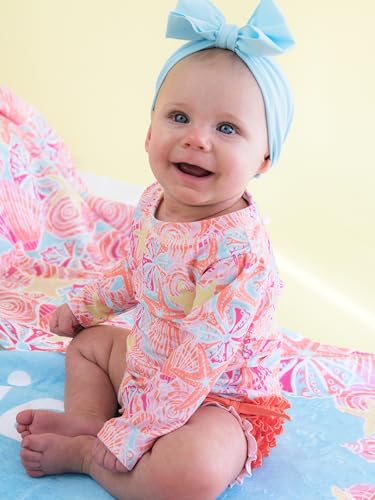 Image of RuffleButts Baby Girls UPF 50+ Sun Protection Floral Printed Long Sleeve One Piece Rash Guard Swimsuit with Zipper