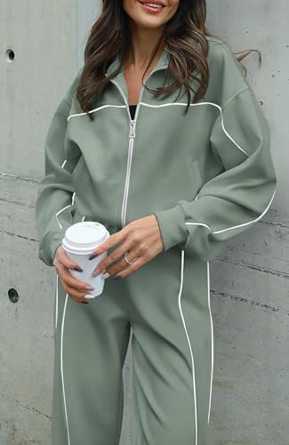 Image of BTFBM Women's Two Piece Tracksuit Fall 2026 Long Sleeve Zip Up Sweatshirt Long Pants Outfits Jogger Sweatsuit Sets