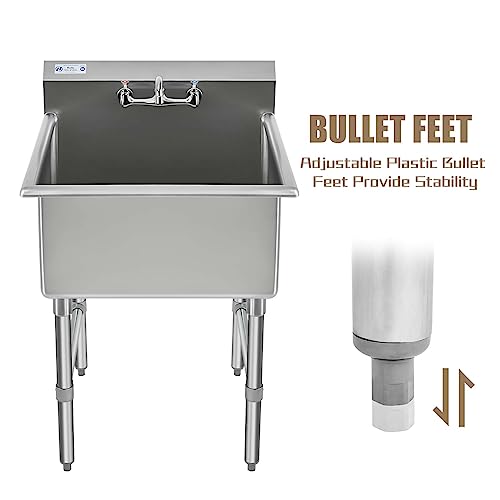Hally Sinks & Tables H Hally Commercial Stainless Steel Sink 1 Compartment Nsf Prep & Utility Sink With 8 Inch Faucet 24 Inch L X 24 Inch W X 12 Inch D Bowl For Bar thumb #5