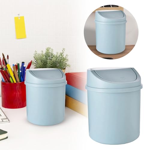 Mini Trash Can, 0.4 Gal Small Removable Plastic Wastebasket with Swing Lid (Blue) - image 5