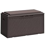 Greesum 100 Gallon Resin Deck Box Large Outdoor Storage Boxes with Cushions for Garden Tools, Patio Furniture Pillows, Pool Supplies, Dark Brown