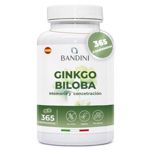 Bandini® Ginkgo Biloba 6.000 mg, 365 Comprimidos para +1 año, Extracto de Máxima Concentración 50:1 con Flavonoides Glucosídicos + Terpenoides - Suplemento de Origen Natural 100% Vegano, sin aditivo