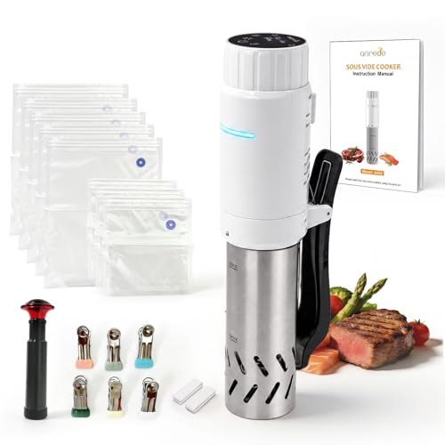 Anrede Sous Vide Cooker Machine with Accessory Kit, Fast-Heating Thermal Immersion Circulator with 30 Preset Recipes Menus & DIY Mode, 3D Water Heating Ultra-Quiet, Accurate Temperature and Time