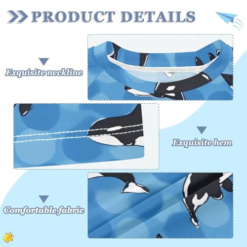 ALAZA Kids Rash Guard Boys Toddler Swim Shirts Short Sleeve Orca Whale Blue UPF 50+ 3T3