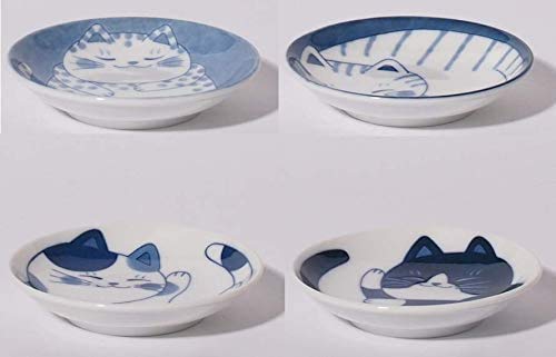 Japanese Small Plate Set Ceramic Cute Cats Design Appetizer Dessert Sushi Sauce 3.94 X 0.8 Inches Set Of 4 #TOP1