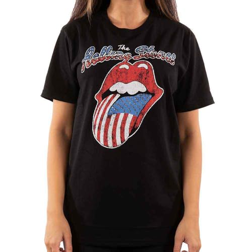 T-shirt Rolling Stones USA noir en strass idéal pour vos concerts et sorties rock