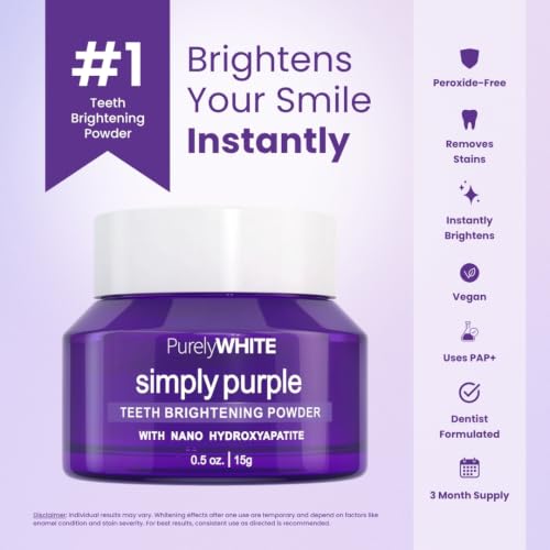 Image of PurelyWHITE DELUXE, Updated Design Simply Purple Brightening Powder - Conceals Stains, No Sensitivity - Enamel-Safe Toothpaste Whitening Powder for Coffee, Tea, Food, Wine, and Tobacco Stains.