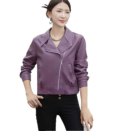 Veste en simili cuir femme purple à col rabattu idéale pour vos sorties branchées d'automne