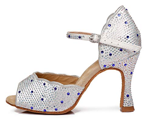 Minishion Women's Latin Salsa Sparkling Crystals White Satin Dance Shoes Prom Sandals Us 7 #TOP1
