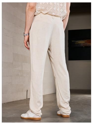 Floerns Men's Straight Leg Linen Loose Long Pants Casual Work Business Trousers with Pockets2
