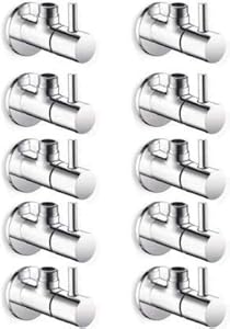 Redcroc Turbo Angle Valve/Stop Cock Brass Disc Stop Cock for Bathroom Taps, Geyser and Wash Basin Connection with Mirror Polished Wall Flange (Chrome Finish, 10-Pieces)