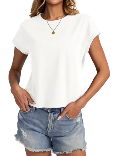 Womens Cap Sleeve Crop Tops Cotton T Shirts Crewneck Loose Fit Short Sleeves Tee Summer Fashion Clothes 20254