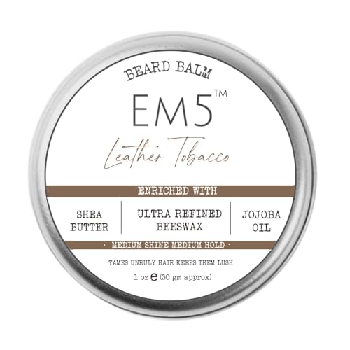 Image of EM5's Organic Leather Tobacco Beard Balm | Shape Style and Tame | Medium Hold and Shine | Long Lasting Fragrance | Mustache and Beards Wax | Gift for Him /Men
