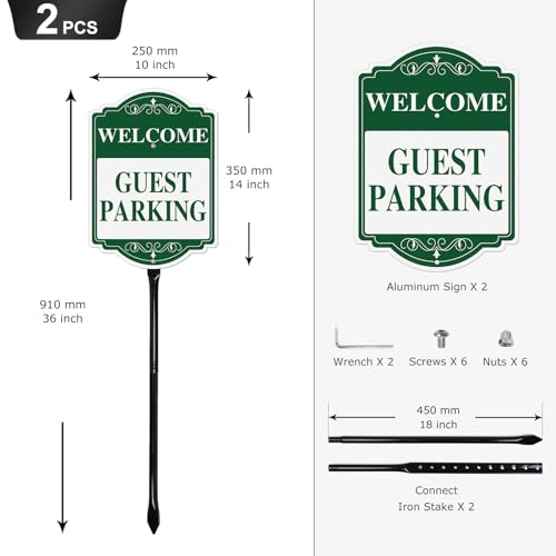 Anobell Welcome Guest Parking Signs With 36 inch Iron Metal Stake 10 x 14 Inch Rustproof Aluminum Customer Parking Signs Outdoor Yard Driveway Sign for Home Office Hotel Business 2 Pack