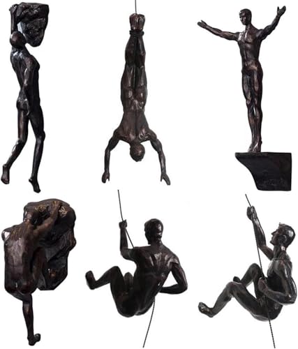 6PCS Set Climbing Man Wall Art – Handmade 3D Resin Sculptures, Unique Modern Home Decor, Rock Climber Wall Statues for Gifts & Decoration (BLACK)