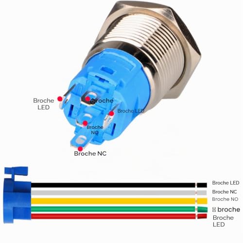 Gebildet 1pièce 0.75''/19mm Interrupteur à Bouton-Poussoir à Verrouillage en Acier Inoxydable 12V-24V 5A Symbole d'alimentation LED Interrupteur à Bascule étanche avec Prise de Fil (LED Bleue) – vue 4