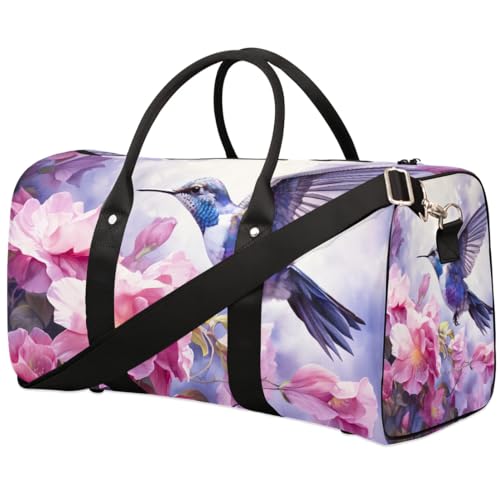 Travel Duffle Bag Flower Animal Bird Purple Sports Gym Bag for Women Men Gym Bag Weekender Overnight Bags Waterproof Carry On Tote Bag Workout Bag Dance Swimming Yoga Hospital Maternity Bag