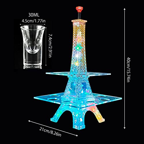 Champagne Wine Cup Holder,Eiffel Tower Shot Glass Holder,7 Colorful LED Cocktail Glass Display Stand,Bar Accessory Decor Liquor Shelves,Champagne Tower with 12 Wine Glass Holes for Party Club,KTV,Bar