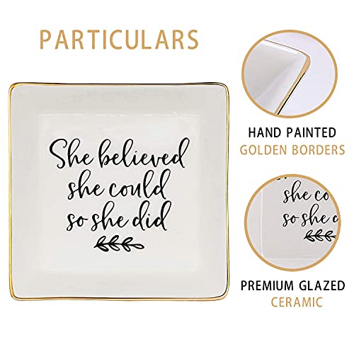 Image of Jewelry Tray Ceramic Trinket Dish Ring Funny Birthday Gifts for Women Unique New Job Spiritual Congratulations Gift Best Friend Mom Friendship Office Decor,She Believed She Could So She Did