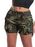ELLEVEN Women's Cargo Shorts, Y2K, High Waisted, Slim-Fitted, Camo, Large