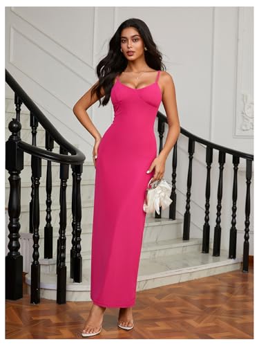 Image of SOLY HUX Women's Elegant Mesh V Neck Bodycon Maxi Dress Summer Cocktail Party Wedding Guest Long Cami Sundresses
