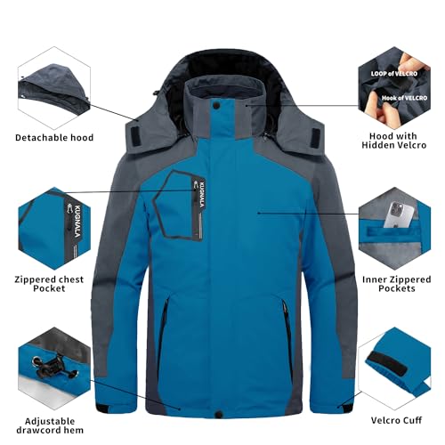 Image of Mens Winter Skiing Jacket 3 in 1 Waterproof Warm Snow Fleece Lining Coat Hooded Windproof Jacket S-6XL