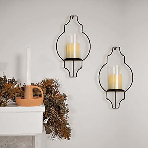 Lamplust Flameless Candle Wall Sconces - Glass Hurricane Holders With Flickering Led Pillar Candles, Warm White Light, Black Metal Frame, Battery Operated, Remote Included, Set Of 2 #TOP3