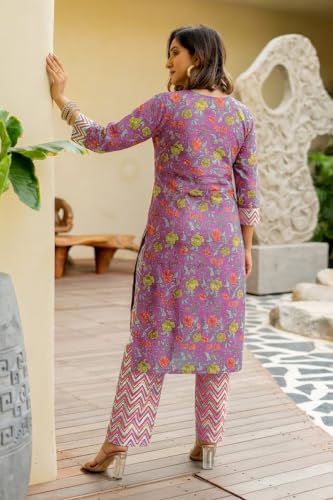 Image of MIRCHI FASHION Women's Straight Fit Pure Cotton Embellished Floral Printed Kurta Set with Dupatta and Trouser