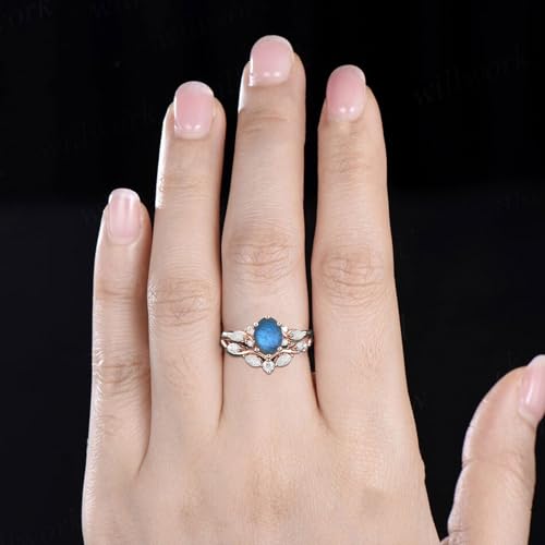 2CT Oval Shaped Gemstone Engagement Ring Set for Women Silver 10K 14K 18K Solid Gold Gemstone Birthstone Wedding Bridal Rings Set Anniversary Christmas Gift Size 4-154