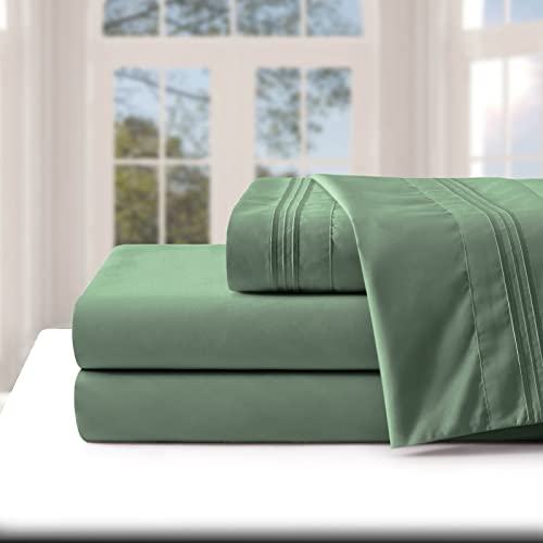 Manyshofu Extra Deep Pocket Full Size Sheets Set - Hotel Luxury 1800 Thread Count Sheets & Pillowcases - Kids Bedding Set Up To 24" Mattress - Sage Green Bed Sheets 18-24 Inch Deep Pockets - 4 Piece #TOP1