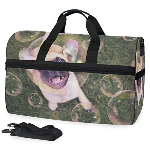 Resa duffelväskor söt chihuahua mops mix valp duffelväska bagage sport gym för kvinnor och män