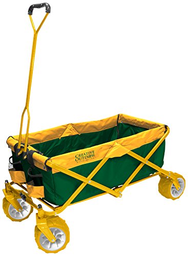 Creative Outdoor Collapsible Folding Wagon Cart For Cargo | All Terrain | Beach Park Garden Sports & Camping | Green & Yellow #TOP22