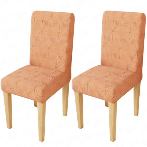 Image of Lukzer Elastic Dining Chair Cover - 2PC Pastel Orange Starlight | Textured High Stretch Jacquard Seat Cover | Removable Washable Short Dining Chair Cover Protector Seat Slipcover | (CC-142-02)