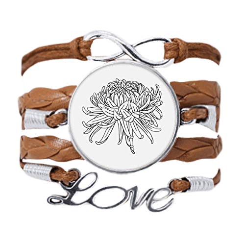 Bracelet amour chrysanthème en cuir noir cadeau romantique