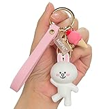 MEIPEL Cute Cony Rabbit Keychain Accessories, Cartoon Anime White Bunny Key Ring Pendant Silicone Pi