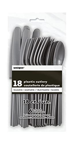 Image of Silver Plastic Silverware Set for 6 Guests (18pcs)