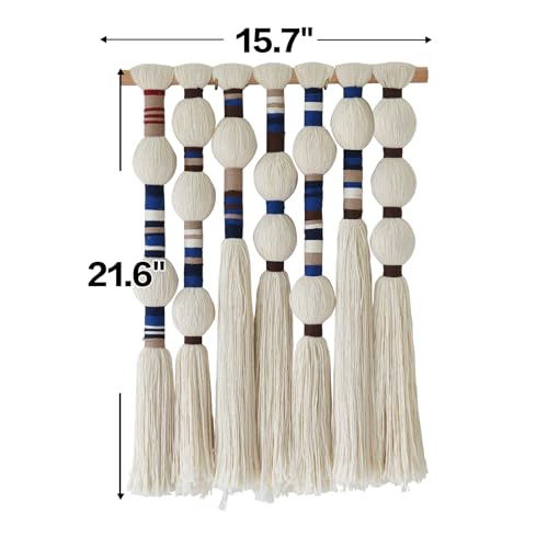 Flber Macrame Wall Hanging Blue Handmade Yarn with Ball Tassels 15.7" Wx 21.6" L by Flber - Used condition - Image 6