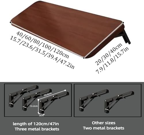 Wall Mounted Folding Desk Table | Space-Saving Laundry & Work Bench | 30x40cm Floating Bar & Dining Station | Stylish Brown Design for Home & Office