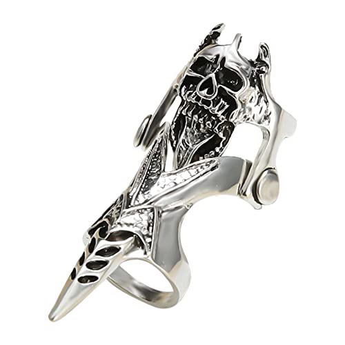 Abjfje Punk Rock Skull Armor Knuckle Joint Full Finger Double Loop Ring Gothic Adjustable Activity Rings Halloween Cosplay Costume Accessories Jewelry For Men Boy (Style 3) #TOP23