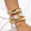 YANCHUN Chunky Silver Bangles Stackable Bracelets for Women Non Tarnish Gold Pearl Bracelet Stack Trendy Jewelry Gifts #2