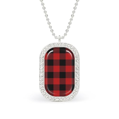 Image of Scottish Red Checkered Black Twill Pendant Necklace for Women Fashion Square Gold Sliver Chain Diamond Bezel Jewelry for Women Men Silver-style